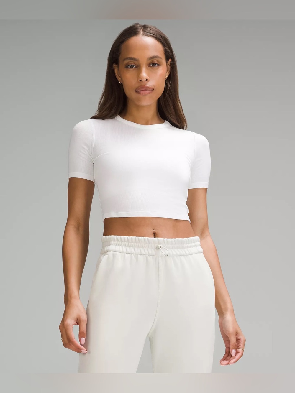 lululemon athletica NWT Hold Tight Cropped Tee White Ribbed Size 6